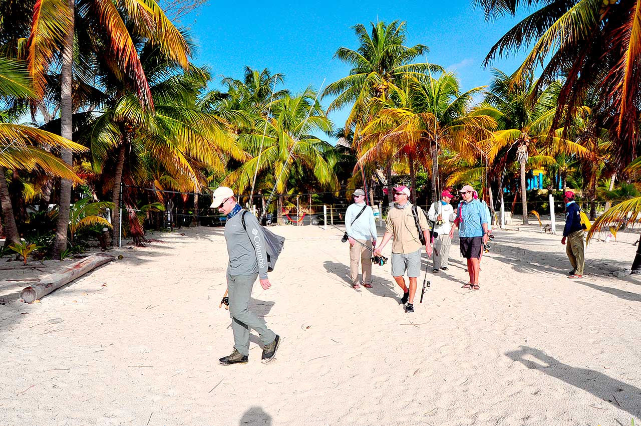 Beach Front Skiff Boat Meet Guides Ascension Bay Mexico Fly Fishing Lodge